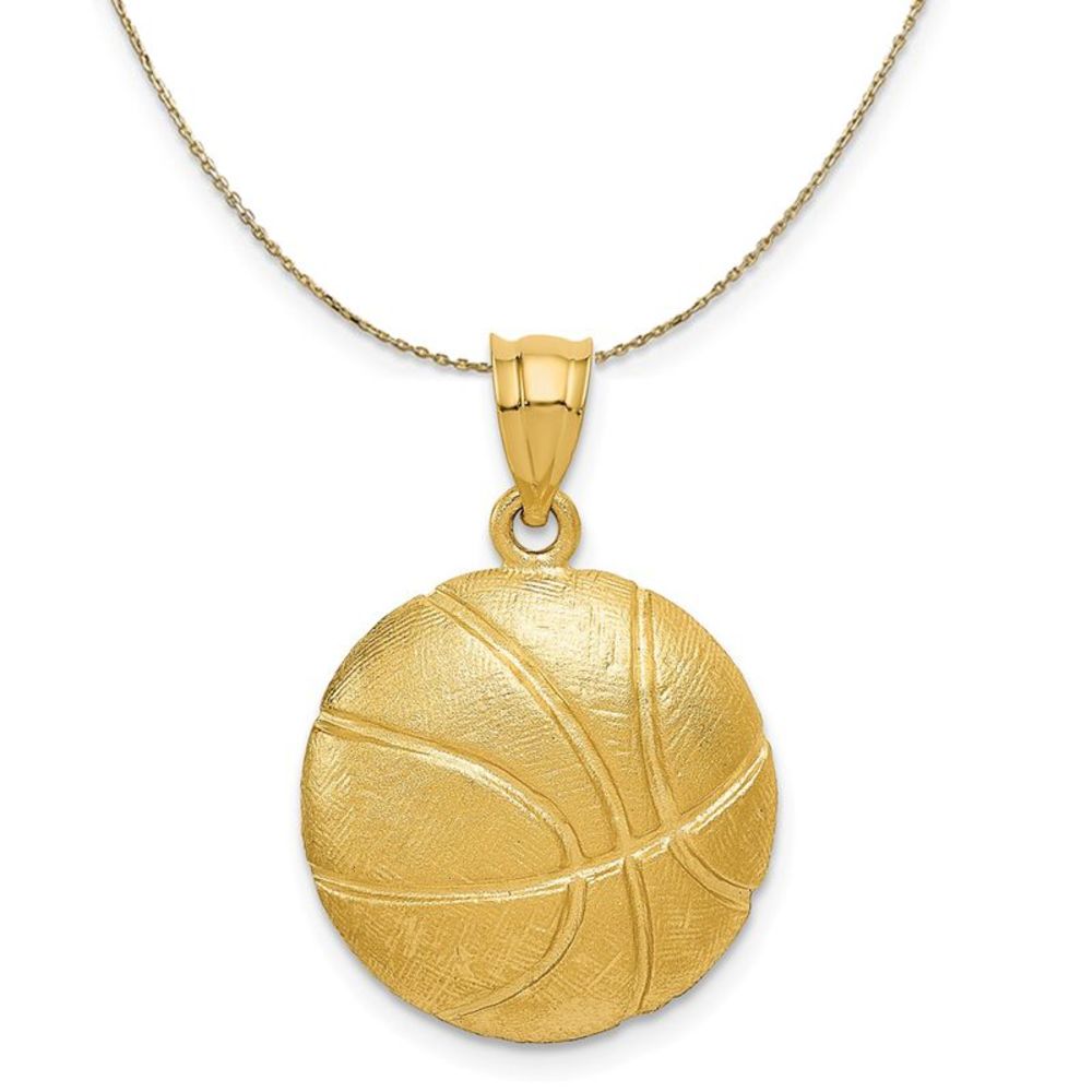 14k Yellow Gold Satin Basketball Necklace - 18 Inch
